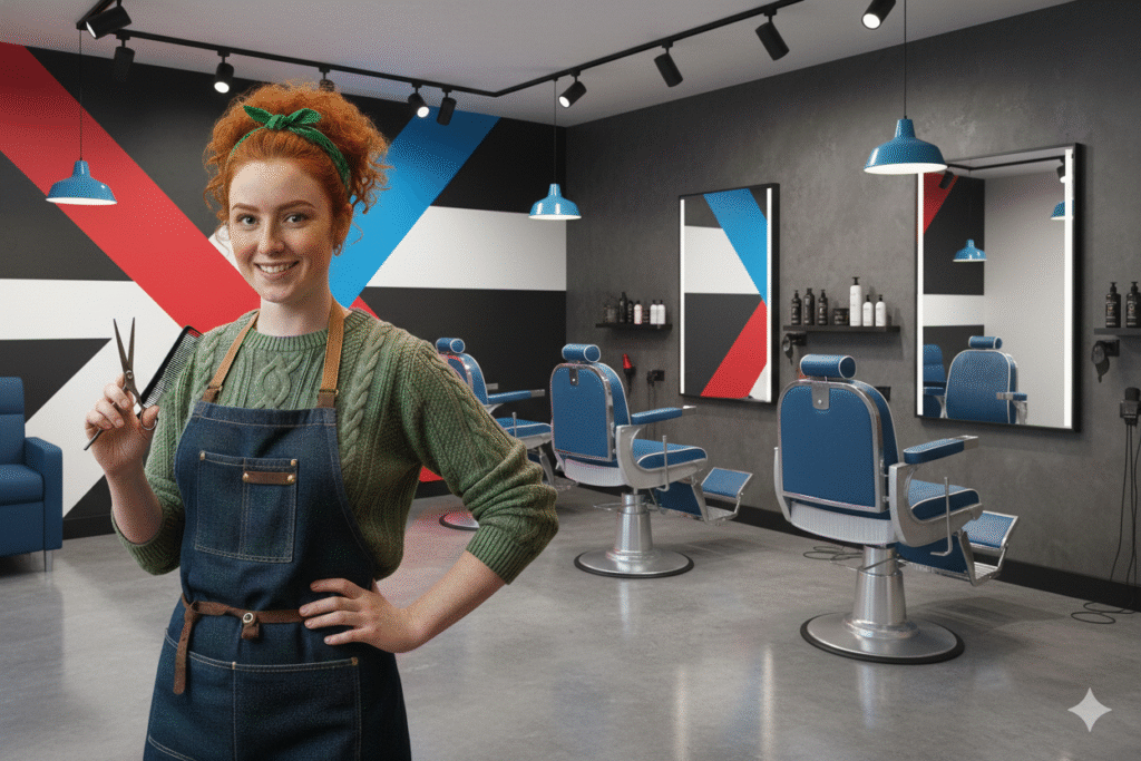 dueña barberia posando